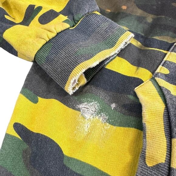 Eleven Paris Men's Acid Green Camo Distressed Hoodie Sweatshirt Size L $170 - Picture 7 of 12